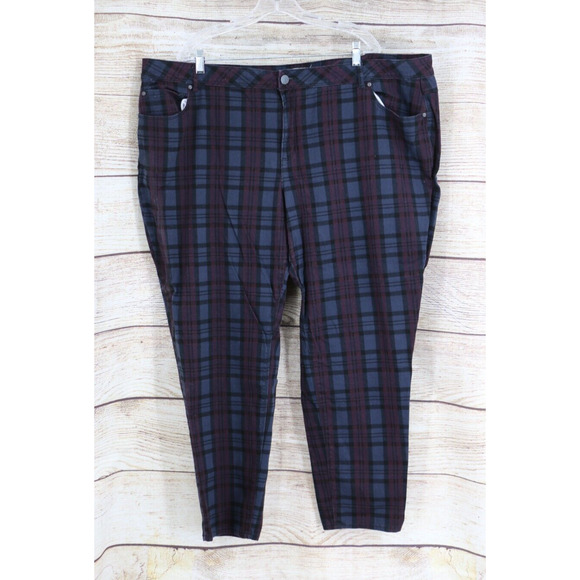 Cato EST 1946 Womens Plus Size 24W Curvy Plaid Pants 29" Inseam Gray Maroon - Picture 1 of 10